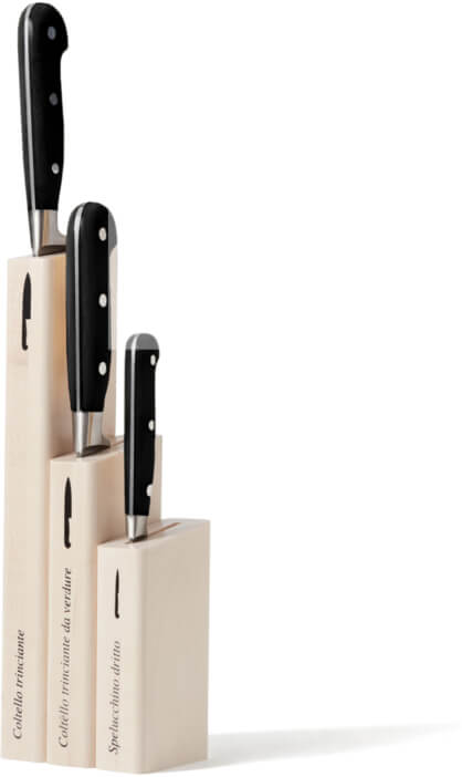 Coltellerie Berti for MATCH Black Insieme Set of 3 Kitchen Knives With Wood Blocks