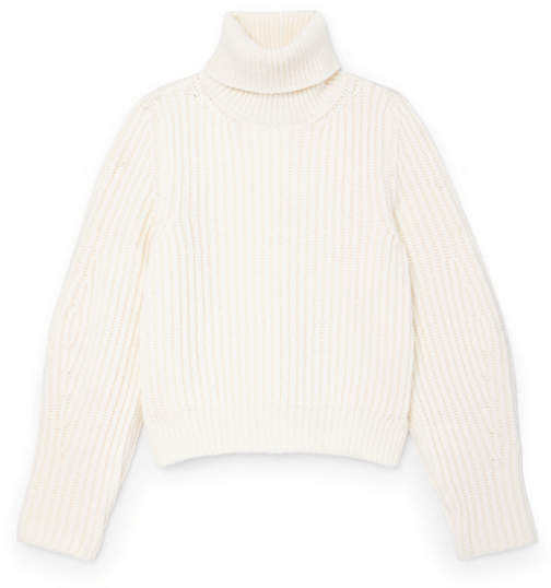 G. Label Madi Chunky-Knit 
            Puff-Sleeve Turtleneck