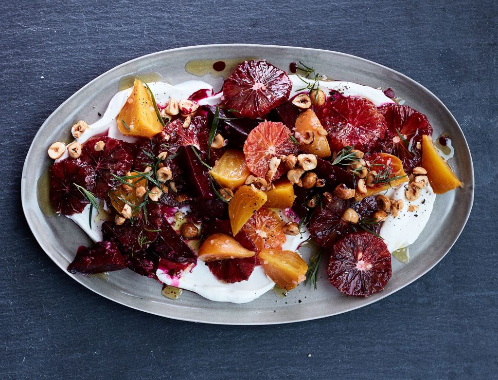 Blood Orange and Roasted Beets with Yogurt, Tarragon, and Hazelnuts