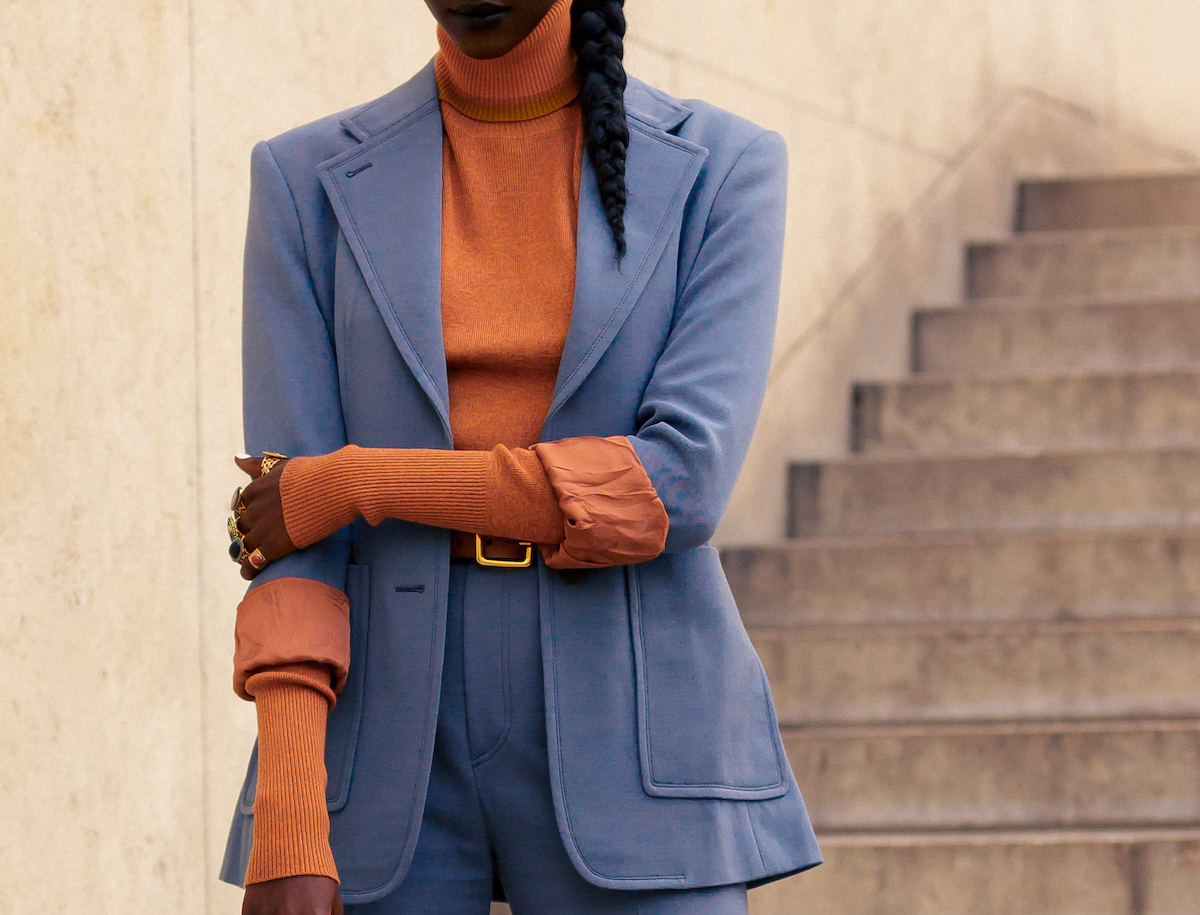 woman in blue suit